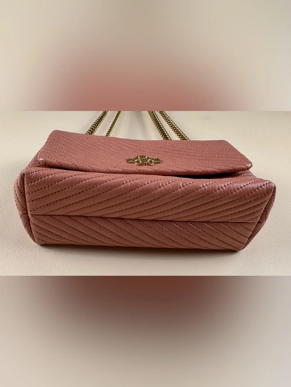 Tory Burch Kira Chevron Convertible Shoulder Bag Pink Leather with Dust Bag